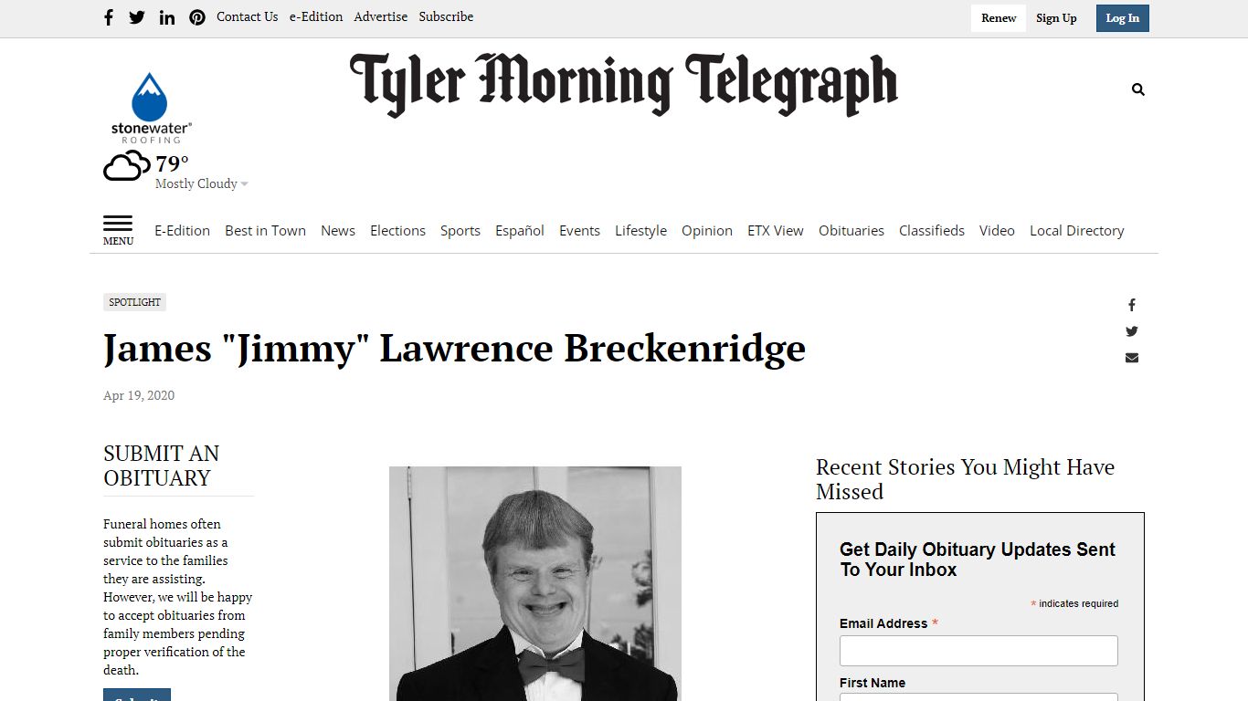 James "Jimmy" Lawrence Breckenridge | Obituaries | tylerpaper.com